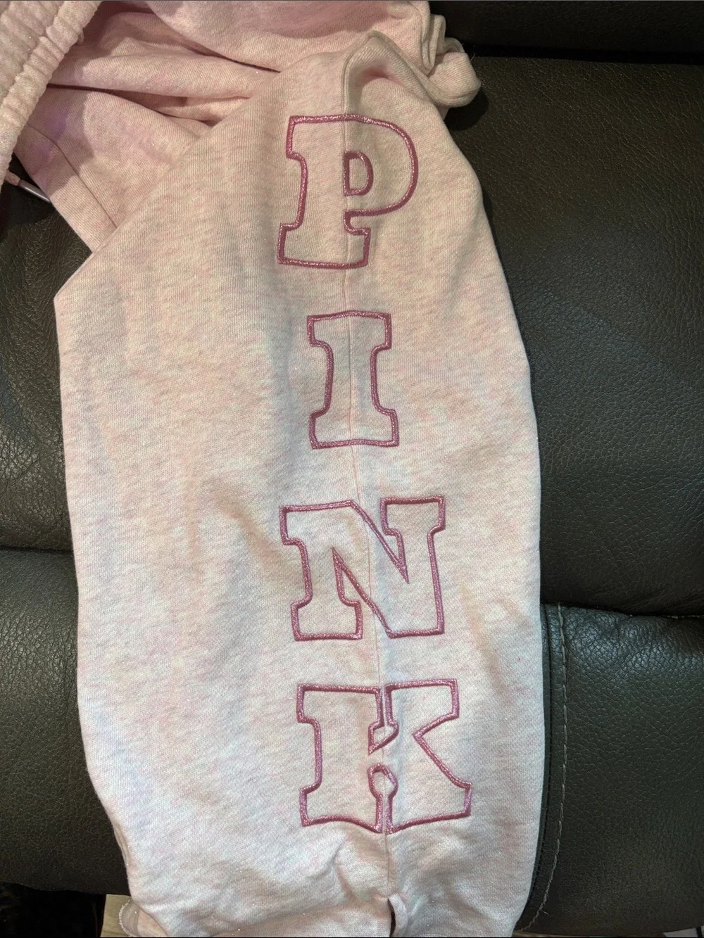 Victoria Secret Pink fleece wide leg sweatpants in heather pink petal woven
